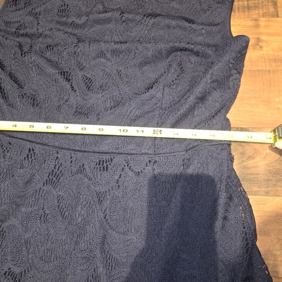 Lace Blue Cocktail Dress 14P Petite Quiet Luxury Minimalist Detailed - Picture 6 of 7